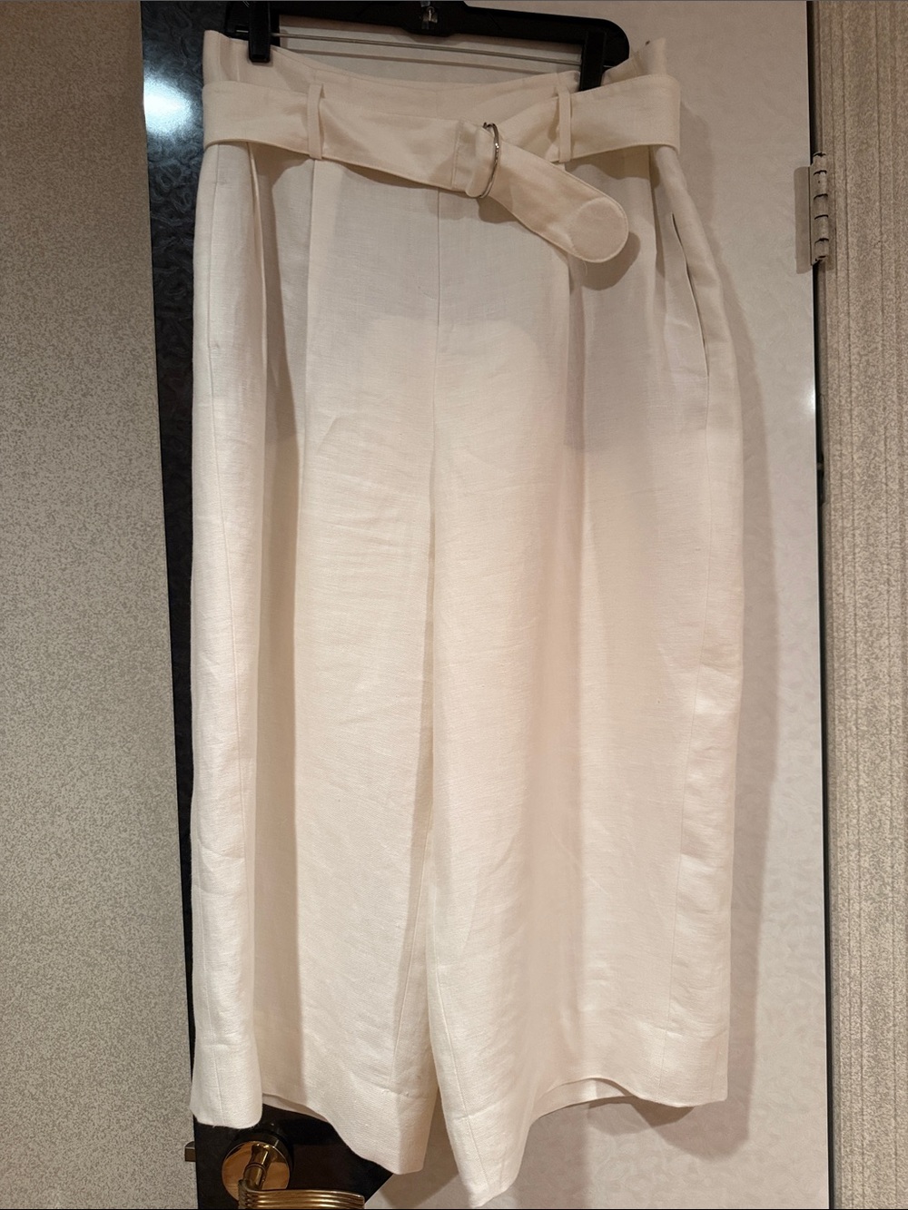Women's Cream High-Waist Wide Leg Belted Pants, Akris punto